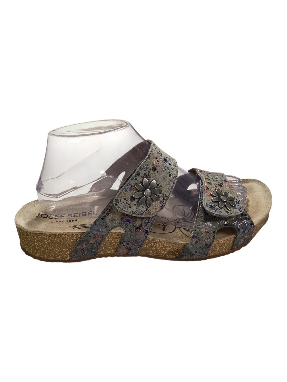 JOSEF SEIBEL Tonga 04 Sandal Slide Double Strap Leather Blue/Multi Sz 41/10 EUC
